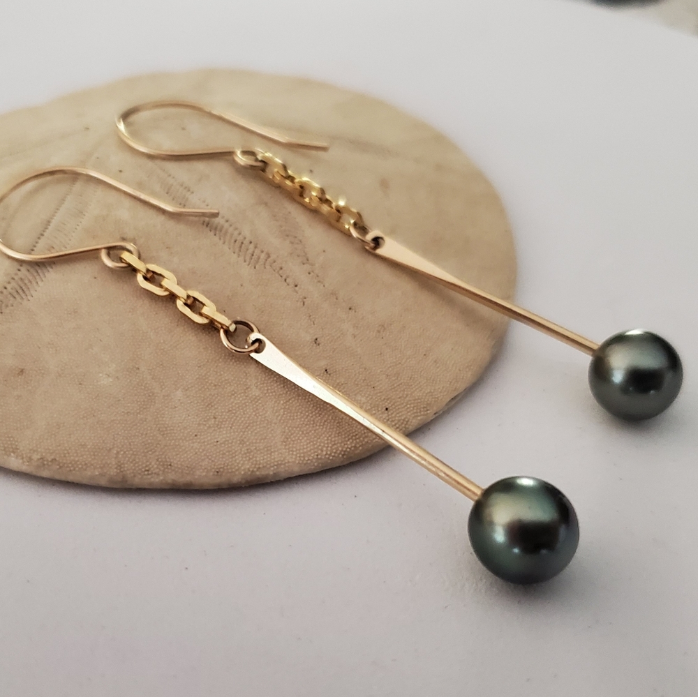 Tahitian pearl earrings gold filled sterling silve - Picture 2 of 2